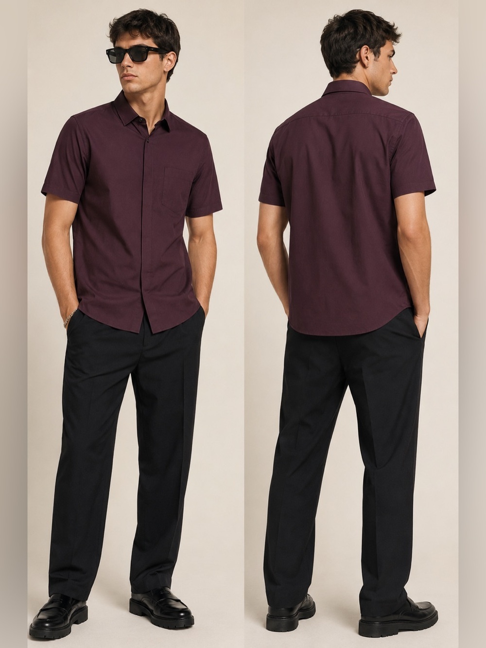 Topman Burgundy Short Sleeve Button-Up Shirt Men’s Large NWT